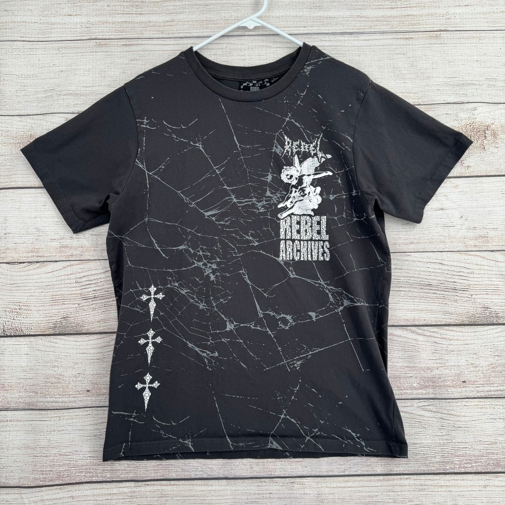 Rebel Vengeance T-Shirt Men Large Black Rebel Archives Graphic Spiderweb Cross